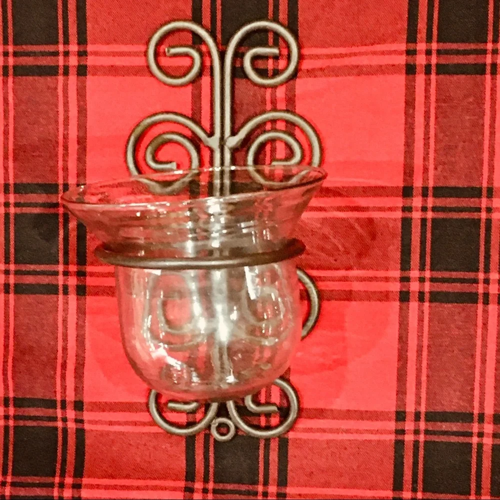 Glass candle wall sconce home decor — farmhouse cottage - wrought iron b…